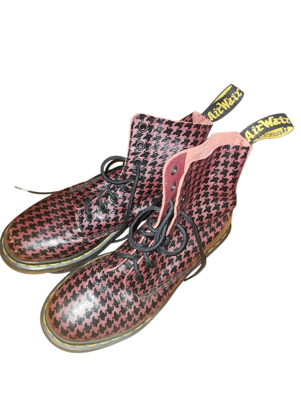 Dr. Martens Women's Houndstooth Burgundy Black Combat Boots - 9